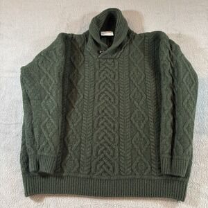 Aran Men's Wool Cable-Knit Shawl Sweater Green with Button Size XL (Fits as SM)